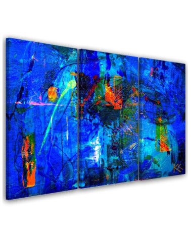 Printed painting on canvas - Blue abstraction hand-painted | FEEBY