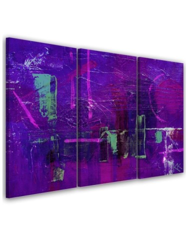 Tryptic painting print for wall - Purple abstraction hand painted | FEEBY