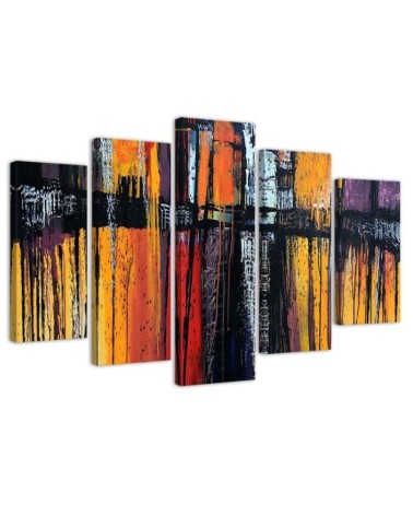 Wall art painting for living room - Orange abstraction 5 parts | FEEBY