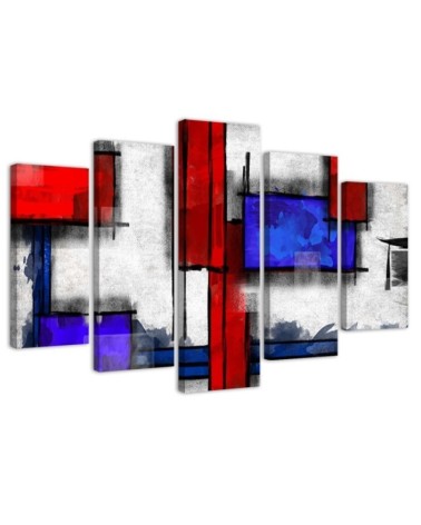 5 Piece Canvas print for living room, bedroom - Red and blue abstract | FEEBY