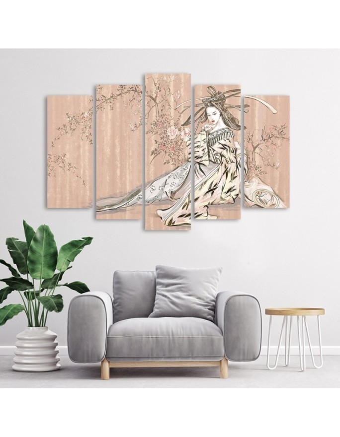 Obraz wydruk na płótnie canvas - Tradycyjna japońska gejsza  w różu