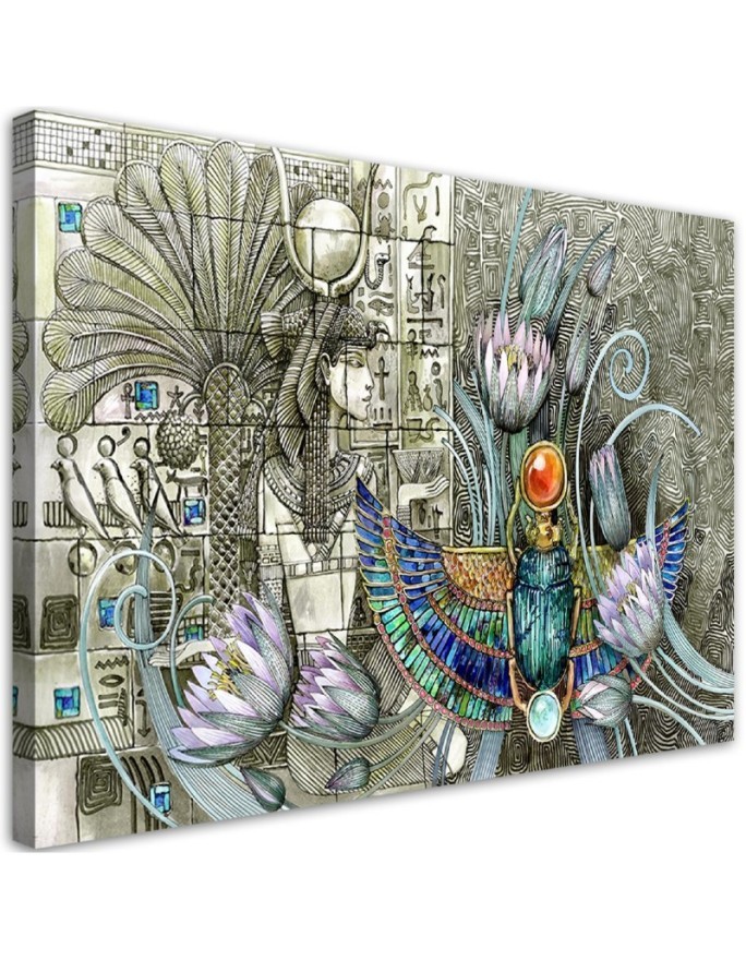 Leinwandbild - Ägyptische Hieroglyphen und Skarablen | Feeby