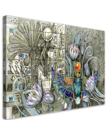 Leinwandbild - Ägyptische Hieroglyphen und Skarablen | Feeby