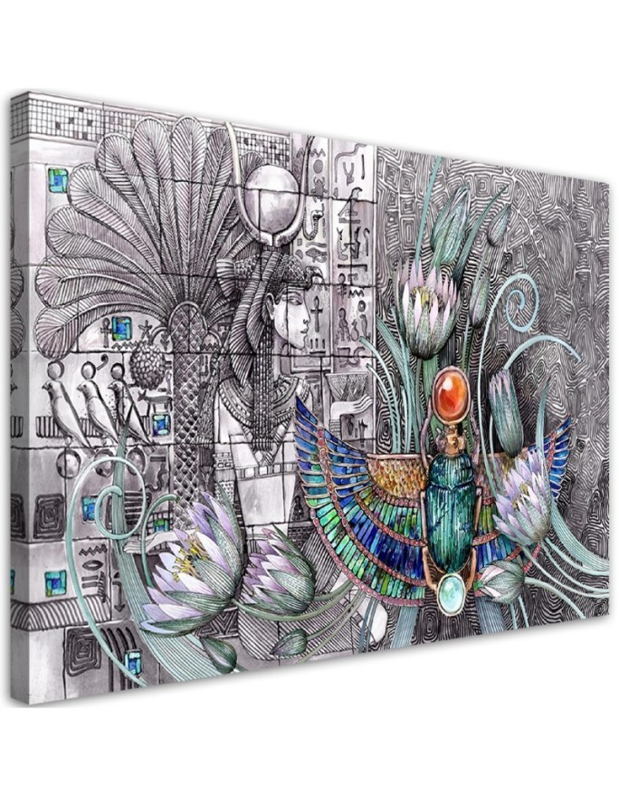 Leinwandbild - Ägyptische Hieroglyphen und Skarablen | Feeby