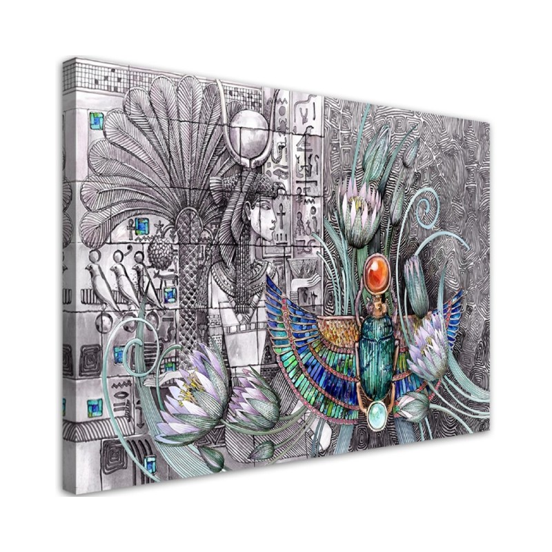 Leinwandbild - Ägyptische Hieroglyphen und Skarablen | Feeby