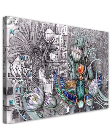 Leinwandbild - Ägyptische Hieroglyphen und Skarablen | Feeby