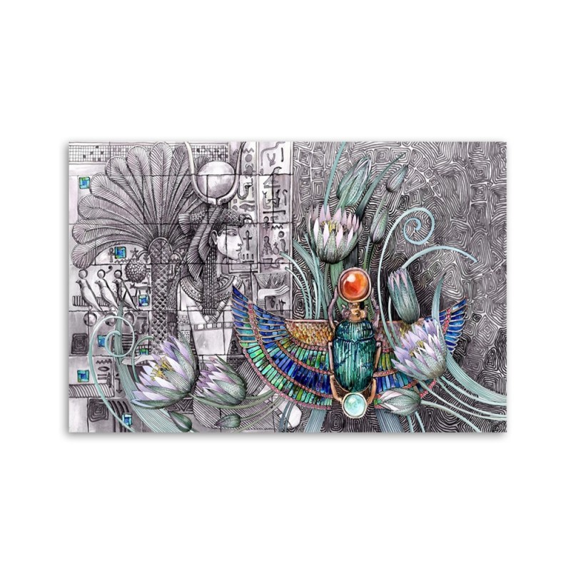 Leinwandbild - Ägyptische Hieroglyphen und Skarablen | Feeby