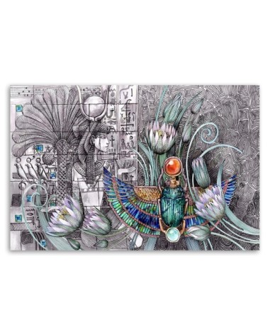 Leinwandbild - Ägyptische Hieroglyphen und Skarablen | Feeby