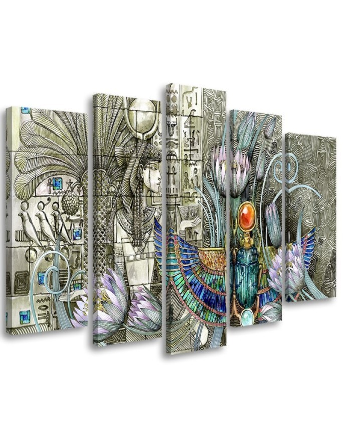 Leinwandbild - Ägyptische Hieroglyphen und Skarablen | Feeby