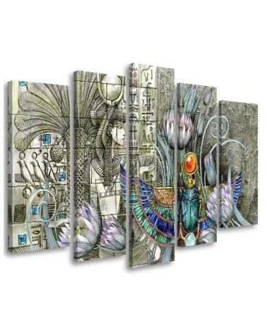 5 part canvas painting - Egyptian hieroglyphs and scarab | FEEBY