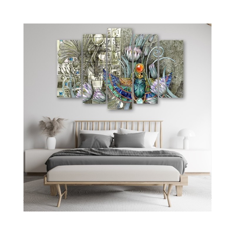 Leinwandbild - Ägyptische Hieroglyphen und Skarablen | Feeby