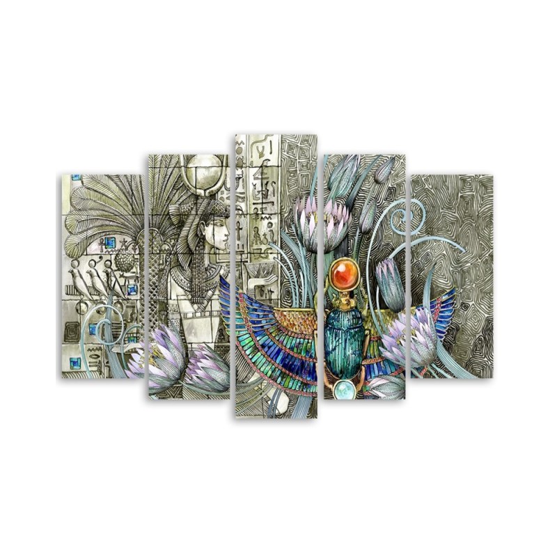 Leinwandbild - Ägyptische Hieroglyphen und Skarablen | Feeby