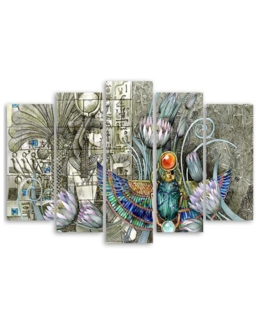 Leinwandbild - Ägyptische Hieroglyphen und Skarablen | Feeby