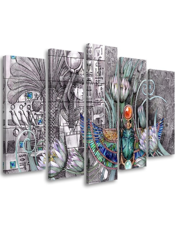 Leinwandbild - Ägyptische Hieroglyphen und Skarablen | Feeby