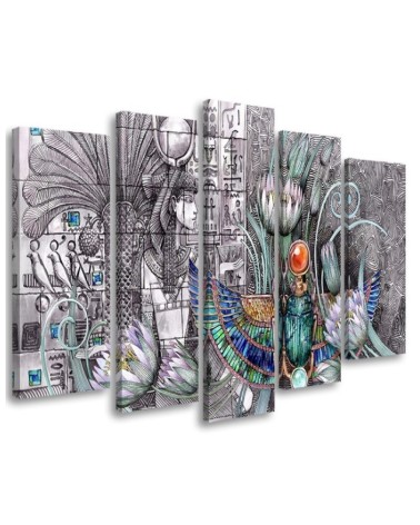 Leinwandbild - Ägyptische Hieroglyphen und Skarablen | Feeby