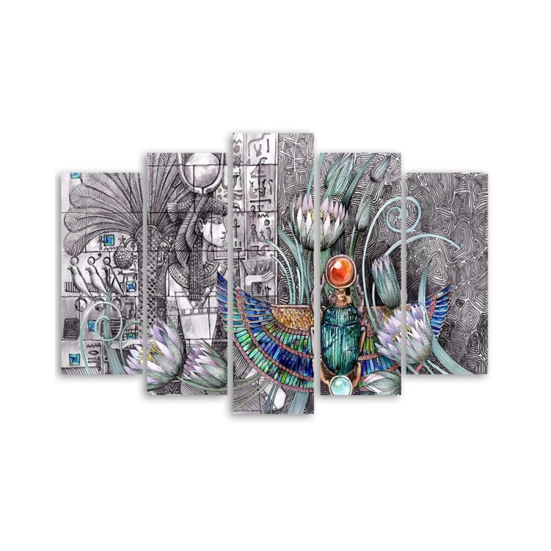 Leinwandbild - Ägyptische Hieroglyphen und Skarablen | Feeby