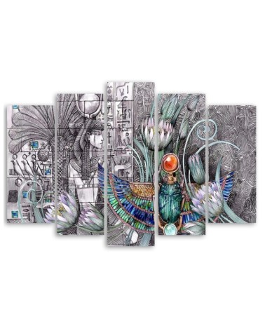 Leinwandbild - Ägyptische Hieroglyphen und Skarablen | Feeby