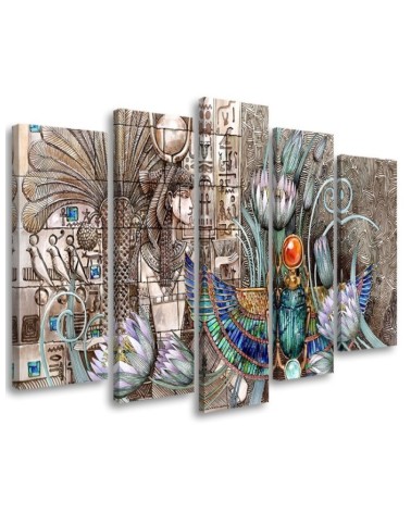 Wall art painting for living room - Egyptian hieroglyphs and scarab | FEEBY