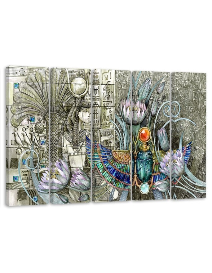 Leinwandbild - Ägyptische Hieroglyphen und Skarablen | Feeby