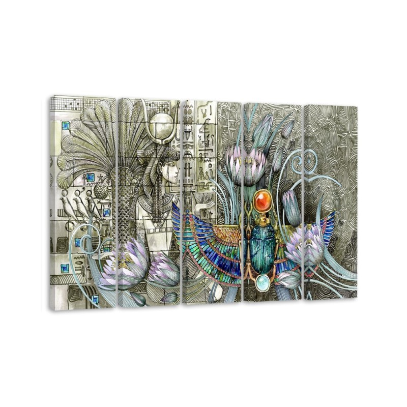 Leinwandbild - Ägyptische Hieroglyphen und Skarablen | Feeby