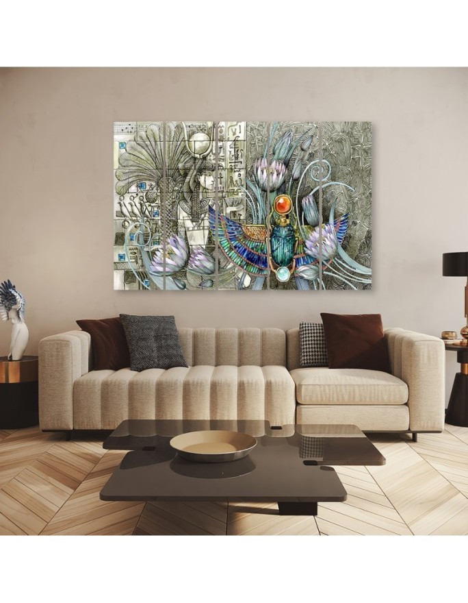 Obraz 5 cześciowy na płótnie canvas - Egipt hieroglify i skarabeusz