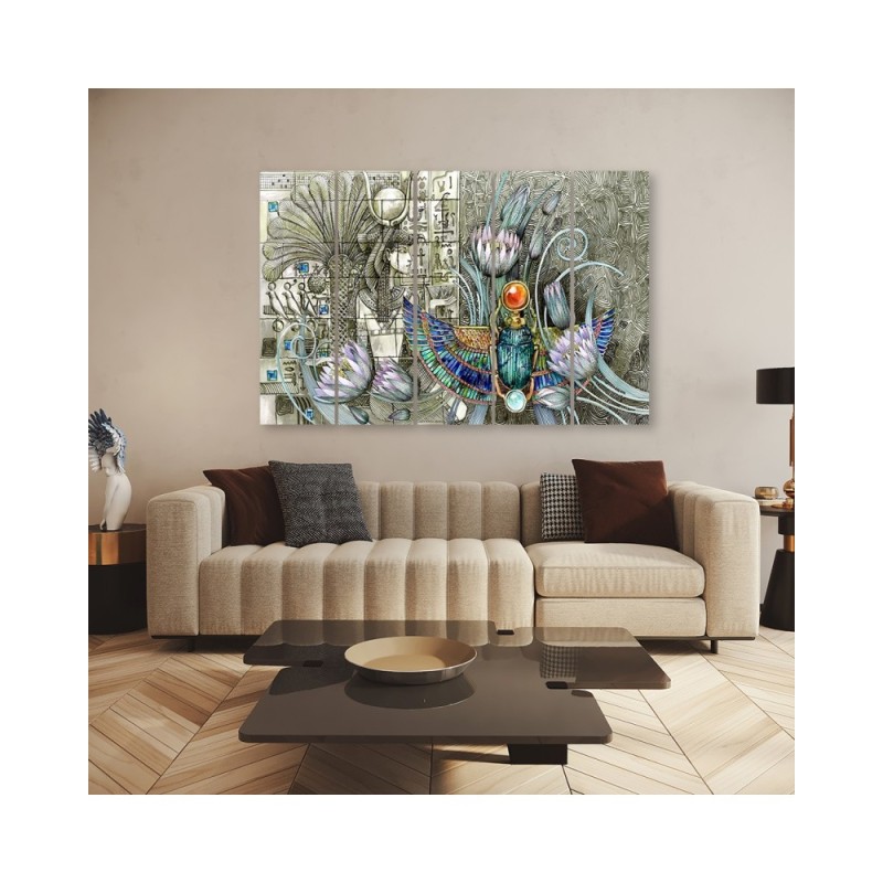 Leinwandbild - Ägyptische Hieroglyphen und Skarablen | Feeby