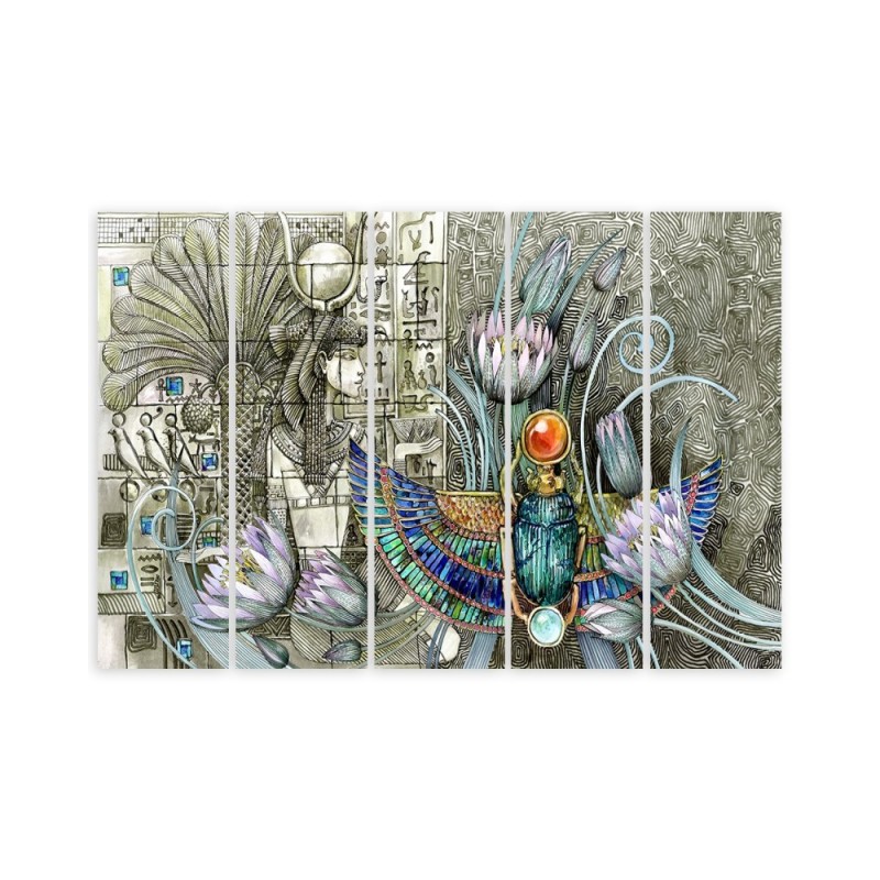 Leinwandbild - Ägyptische Hieroglyphen und Skarablen | Feeby