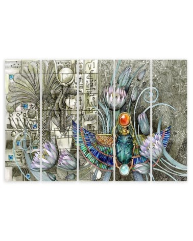 Leinwandbild - Ägyptische Hieroglyphen und Skarablen | Feeby