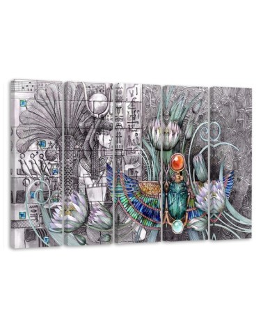 Modern Canvas painting for living room 5 parts - Egyptian pharaoh scarab | FEEBY