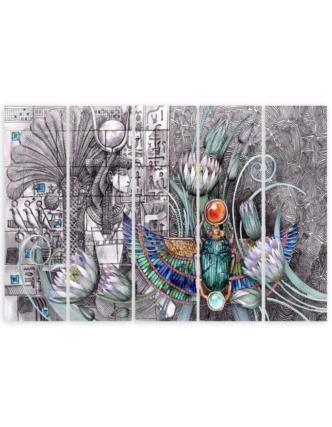 Modern Canvas painting for living room 5 parts - Egyptian pharaoh scarab | FEEBY
