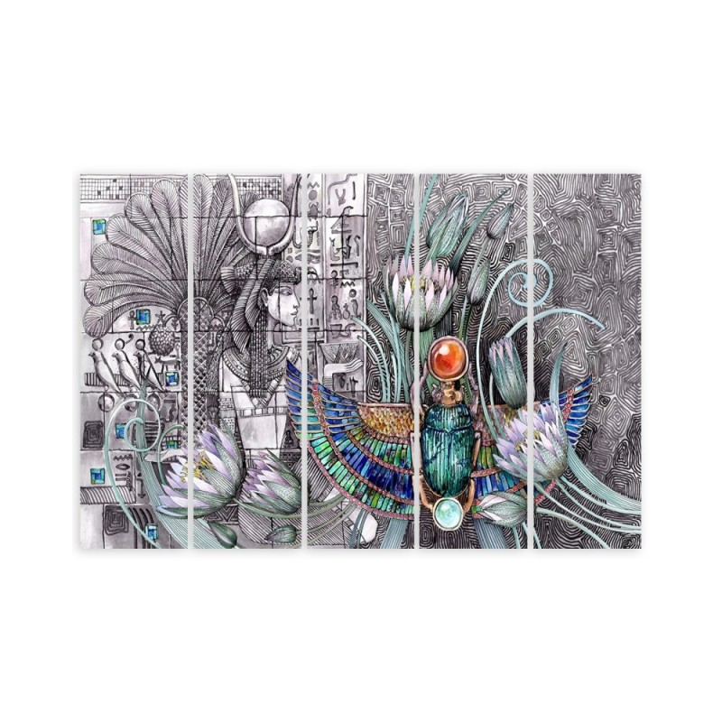 Modernes Wandbild - Ägyptische Hieroglyphen und Skarablen | Feeby