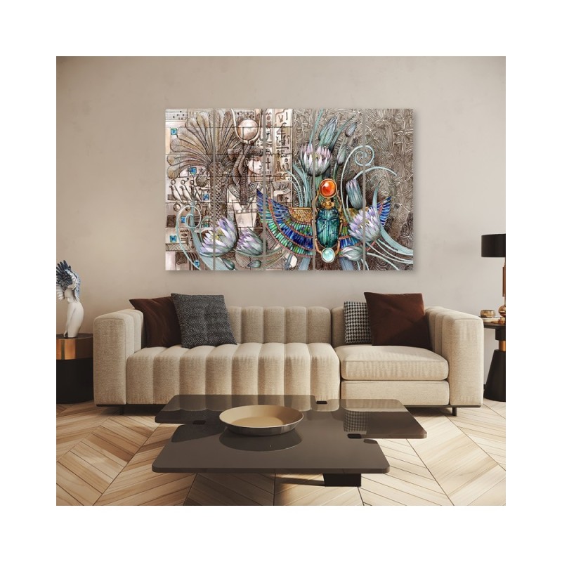 Bild auf Leinwand - Ägyptische Hieroglyphen und Skarablen | Feeby