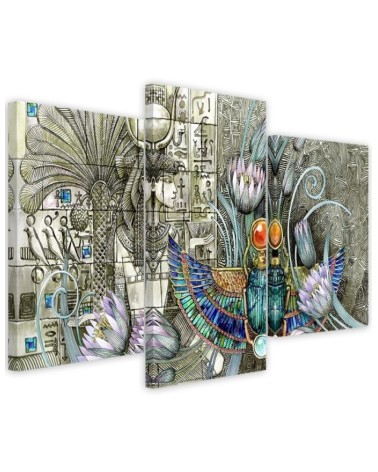 3 part canvas painting - Egyptian hieroglyphs and scarab | FEEBY