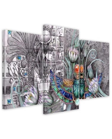 Modern painting for living room 3-part - Egyptian pharaoh scarab | FEEBY