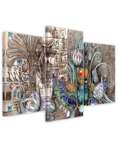 Wall painting for living room - Egyptian hieroglyphs and scarab | FEEBY