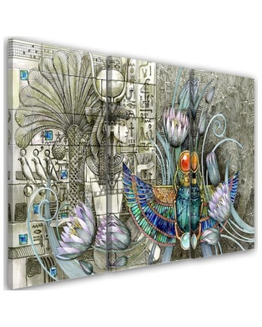 Triptych canvas painting - Egyptian hieroglyphs and scarab | FEEBY