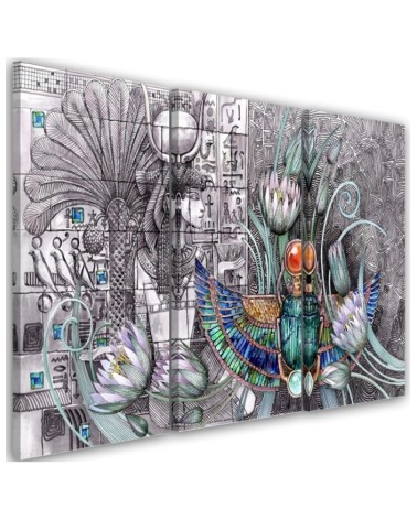 Modern painting for living room triptych - Egyptian pharaoh scarab | FEEBY
