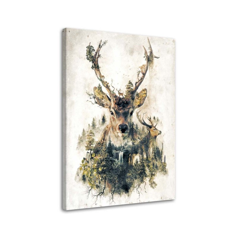 Wandbild für Wohnzimmer - Künstlerische Hirsche | Feeby