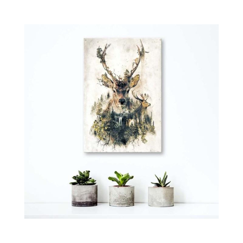 Wandbild für Wohnzimmer - Künstlerische Hirsche | Feeby