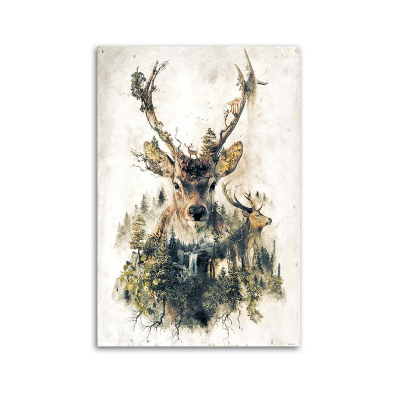 Wandbild für Wohnzimmer - Künstlerische Hirsche | Feeby