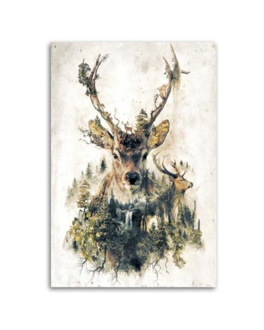 Wandbild für Wohnzimmer - Künstlerische Hirsche | Feeby