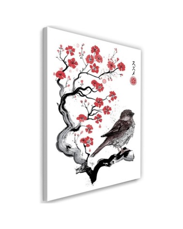 Canvas prints for girls - Bird on a branch Sumi-e Dr.Monekers | FEEBY