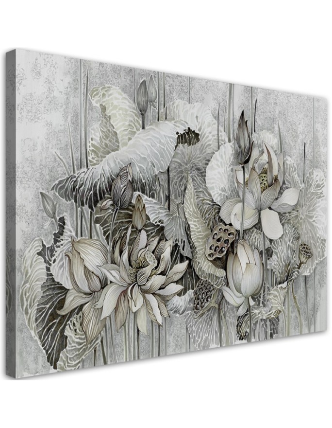 Canvas painting for living room - Beige lotus flowers | FEEBY