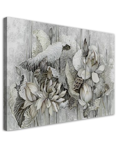 Canvas painting for living room - Beige lotus flowers | FEEBY