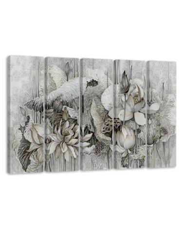 5-part painting for wall - Flowers of the sacred lotus | FEEBY
