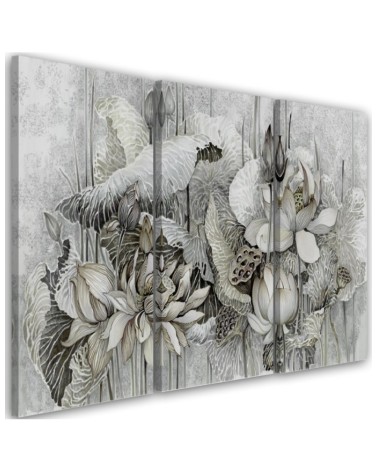 Triptych painting printed on canvas - Lotus flower painted | FEEBY