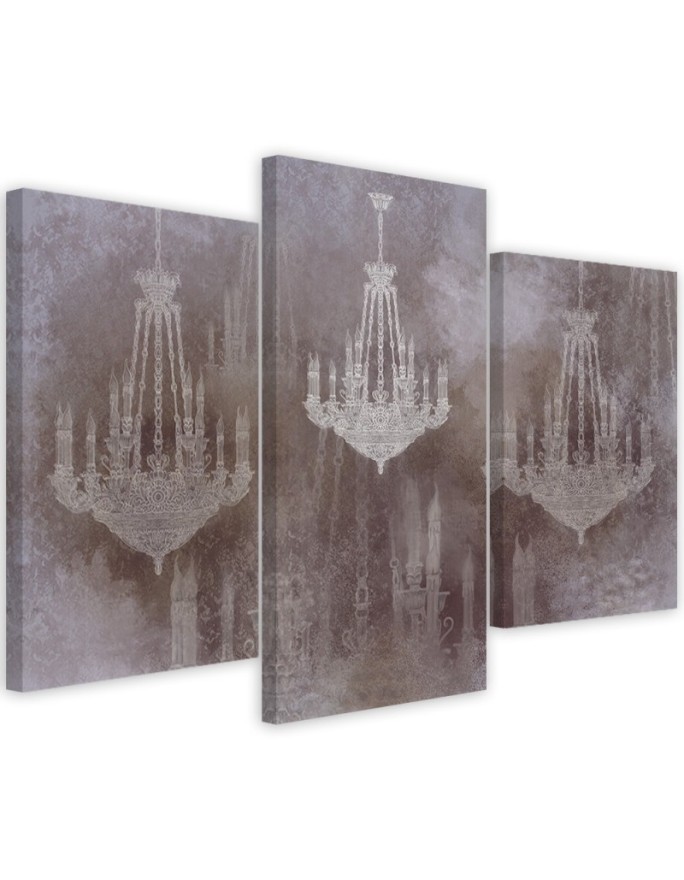 Triptych painting for living room, dining room - Vintage chandelier | FEEBY
