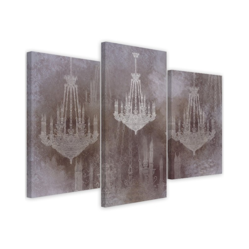 Triptych painting for living room, dining room - Vintage chandelier | FEEBY