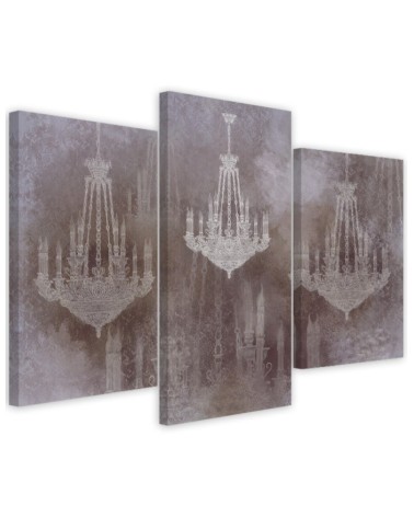 Triptych painting for living room, dining room - Vintage chandelier | FEEBY