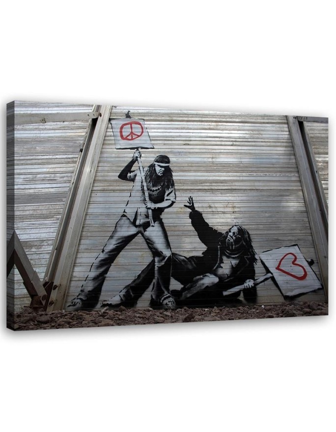 Obraz młodziezowy - Banksy walka pokoju z miłością mural